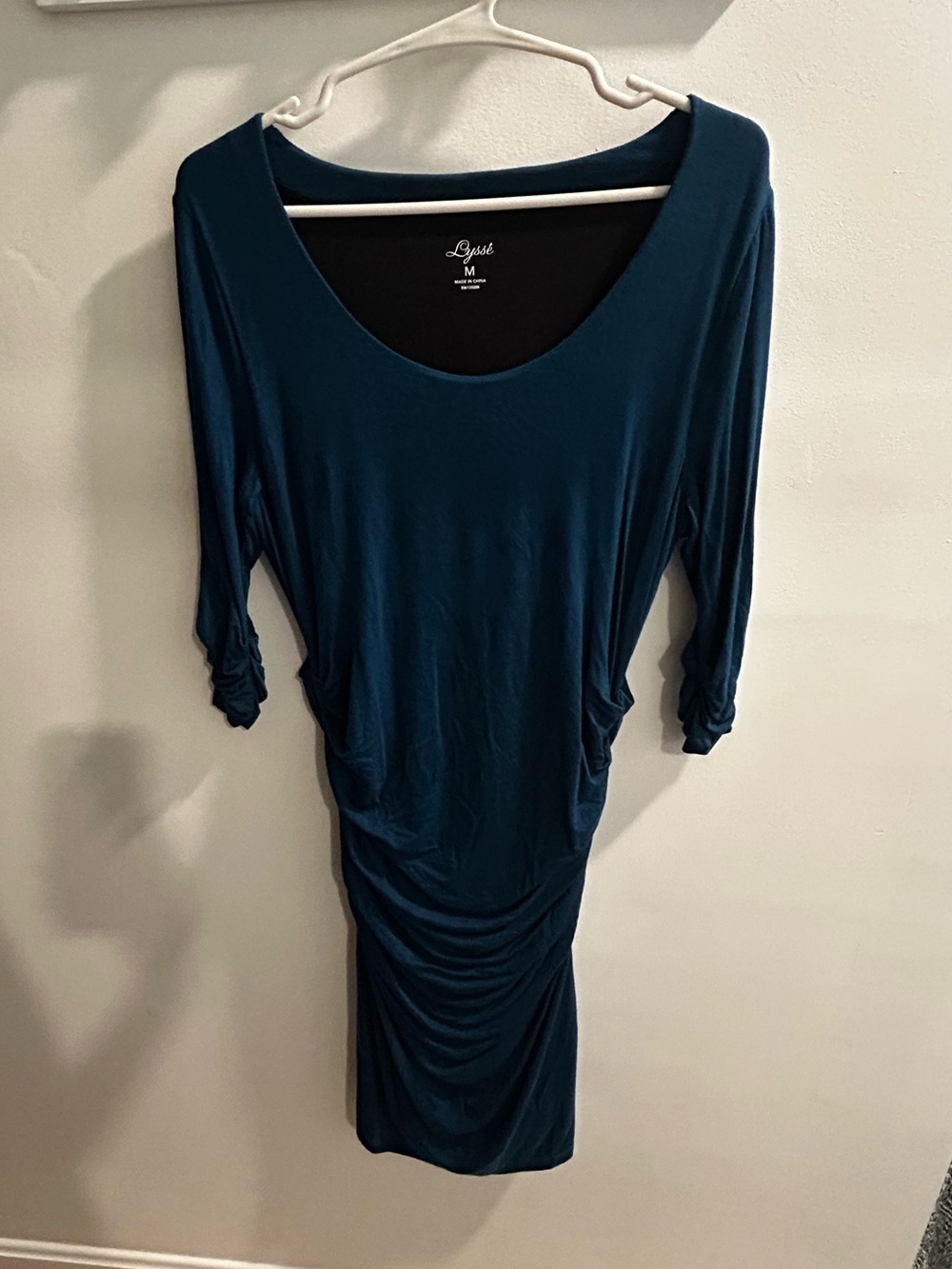 Lysse Teal Ruched Scoop-Neck, shapewear lined, Midi Dress, M, NWOT